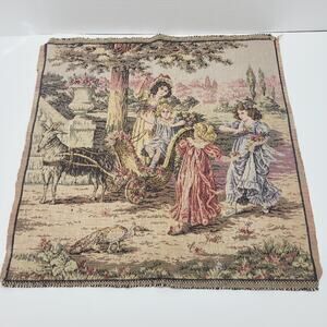 Kids in Garden Scene Vintage Wall Hanging Tapestry Made In Italy Carriage Ram